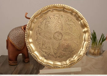 Imported exquisite large pure brass carved offering plate 30cm diameter Puja Arati universal
