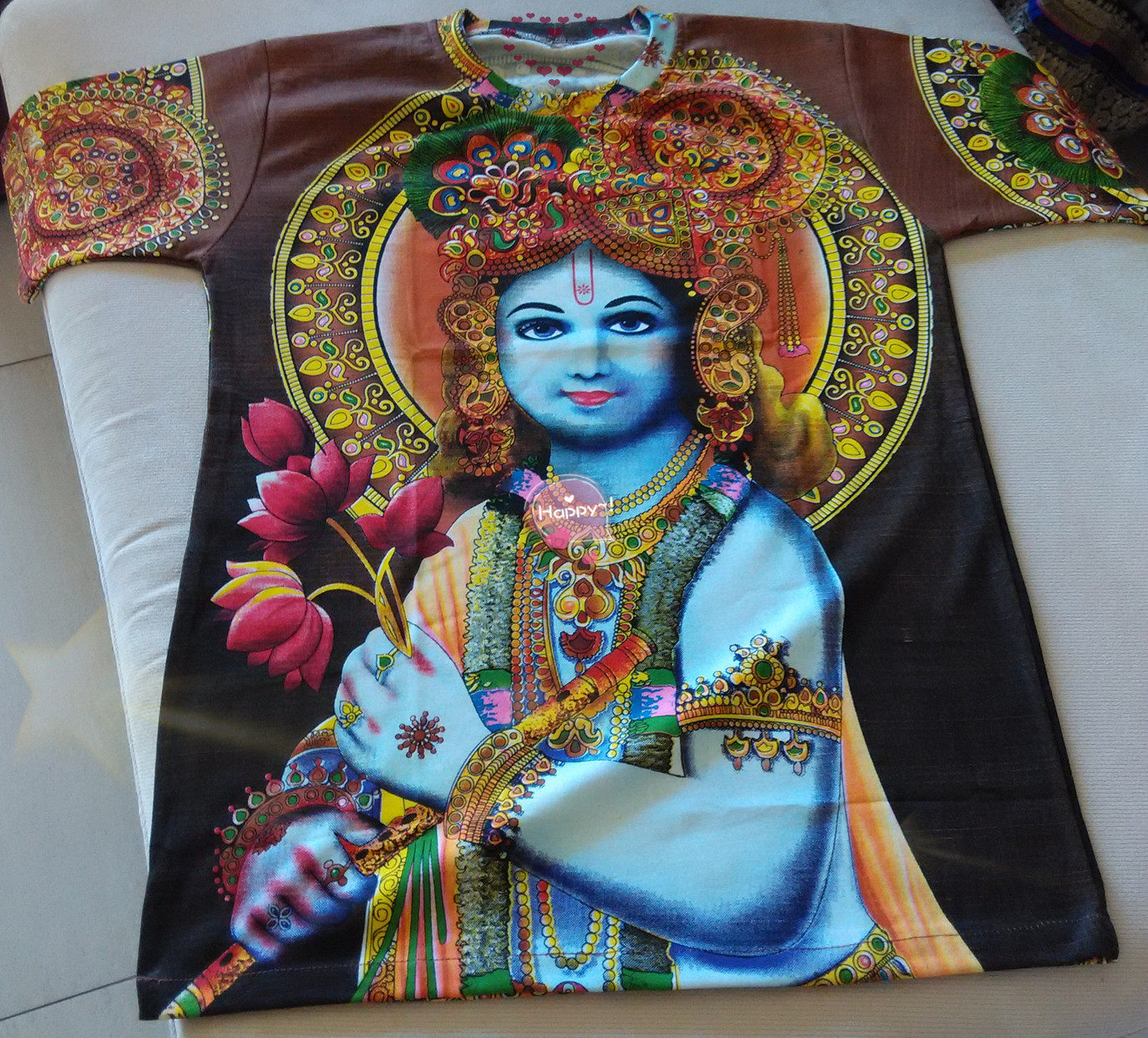 The middle cotton holy land imports T - shirt Krsna pattern T - shirt casual short sleeve coat - loving harbor