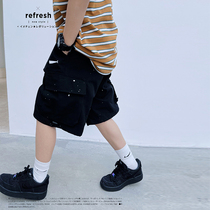 JUSTIN Tide Card Childrens Clothing Children Summer Loose Shorts Boy Day Ensemble Foreign Air Casual Splash-Ink Tooling Pocket Shorts