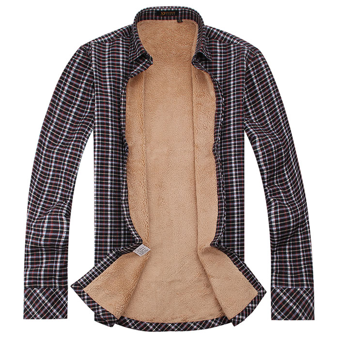 Mùa thu và mùa đông mới kẻ sọc cừu cashmere cộng với nhung dày nam ấm áo dài tay áo ấm nam kẻ sọc sơ mi nam công sở