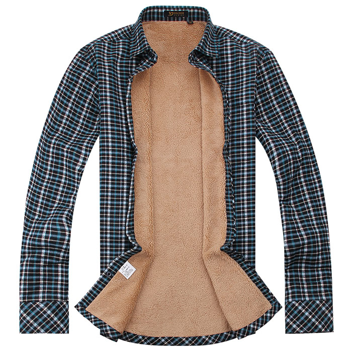 Mùa thu và mùa đông mới kẻ sọc cừu cashmere cộng với nhung dày nam ấm áo dài tay áo ấm nam kẻ sọc sơ mi nam công sở