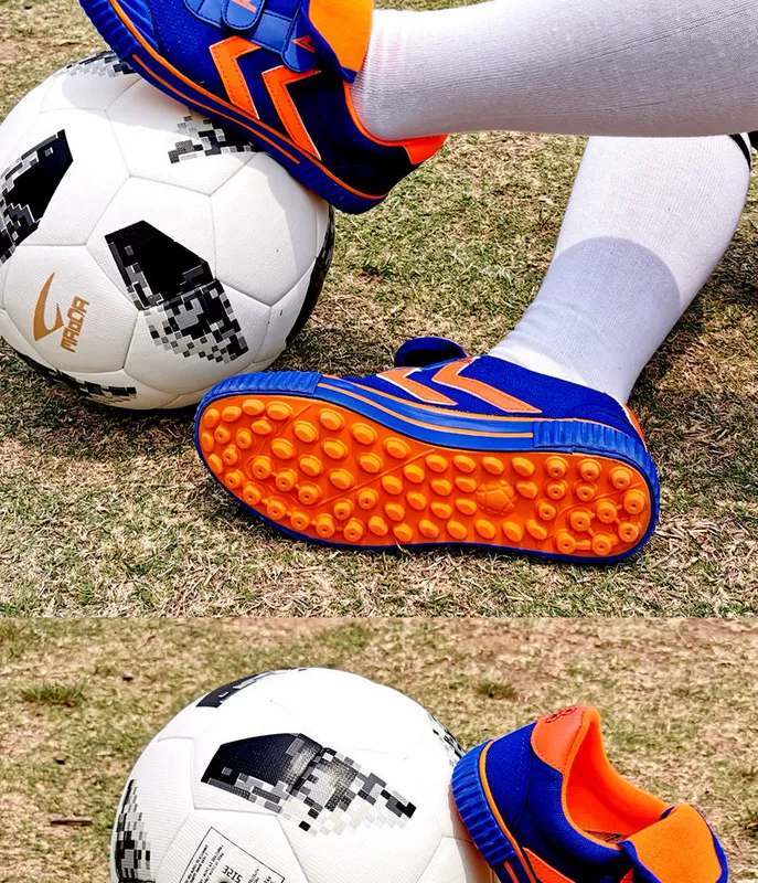 Giày bóng đá đôi sao nhỏ bị hỏng Đinh vải Velcro Velcro giày bóng đá trẻ em bóng đá cao su móng tay chống trượt - Giày bóng đá