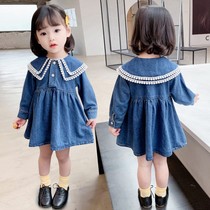 Childrens wear 2-year-old baby girl Autumn dress 3 little girl denim skirt 4 girls 5 Korean autumn dress Princess skirt tide