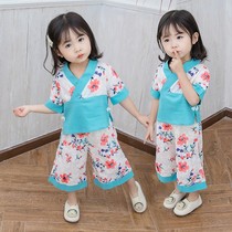 Female baby New Korean Chinese style summer dress 1-4 year old girl Hanfu short sleeve set 3 little girl two-piece tide