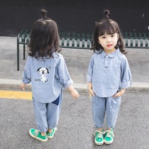 Girls new autumn denim suit 1-2-3 years old baby girl 4 baby Foreign style casual two-piece fashionable clothes