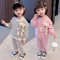 Female Baby Autumn Clothing Suit 2021 New Girl Net Red Ocean Air 1-5 Year Olds 3 Han Edition Spring Two Sets Ebb