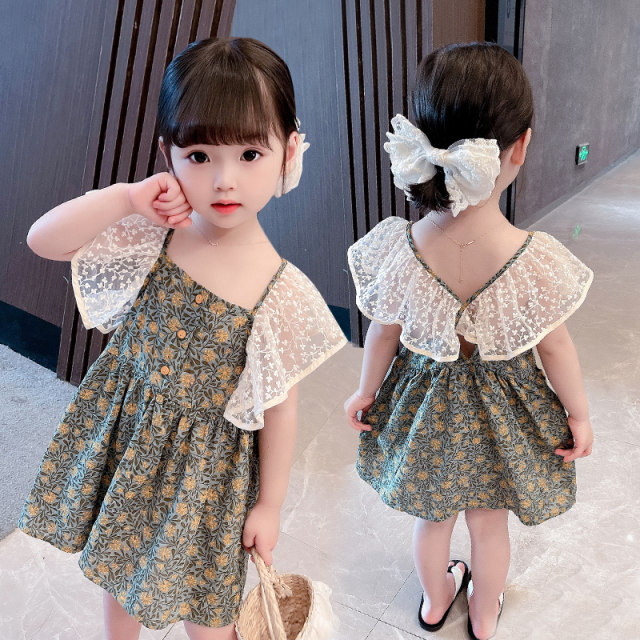 Girls Korean version of summer dress 2021 baby girl princess skirt children's summer suspenders lace skirt trend