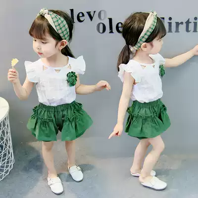 2021 Girls Summer Clothes 0 Female baby 1 year old short-sleeved clothes 2 Western style 3 children 4 little girls summer cotton and linen suit