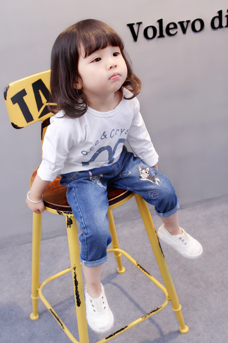 Quần jean nữ mùa thu đông 2018 phiên bản Hàn Quốc của bé gái mới 1-2-3-4-5 tuổi cộng với quần nhung dày quan jean tre em