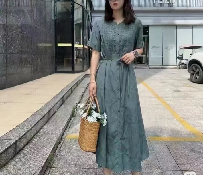 Original 2188 New Model 2024 Summer Jacquard Breathable Mid-Length Waist-Cinching Dress 2B4H7 Feijia