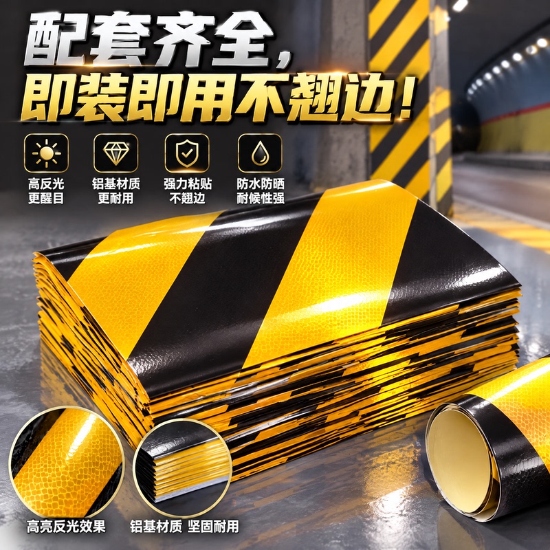 3m Yellow and Black Aluminum-Based Reflective Film Tunnel Entrance Facade Marking High-Speed Traffic Toll Station Bridge Anti-Collision Warning Tape
