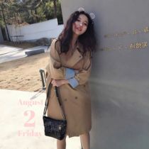 MIUSU 21 Autumn New Korean version of college style khaki light luxury medium long windbreaker women