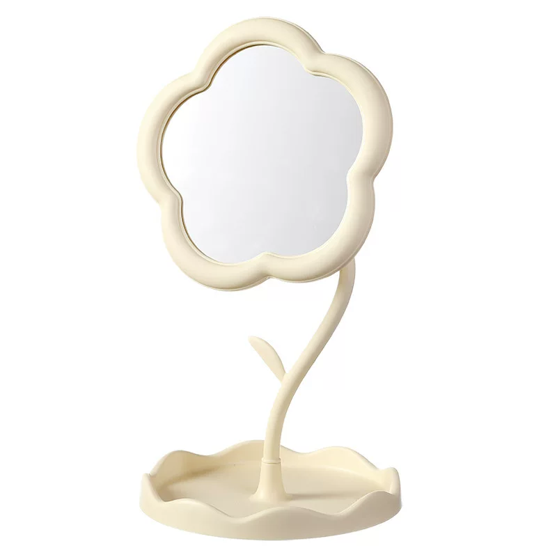 Dressing table mirror, solar-powered sunflower shape, flower mirror with storage tray