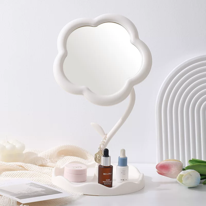 Dressing table mirror, solar-powered sunflower shape, flower mirror with storage tray