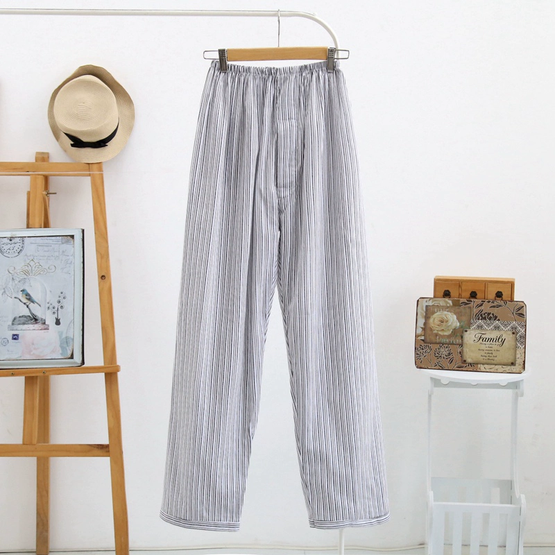 Mùa xuân và mùa hè quần cotton pyjama nam mỏng dệt vải ngủ cotton quần cotton nhà quần thanh niên điều hòa không khí quần kích thước lớn quần thể thao nam