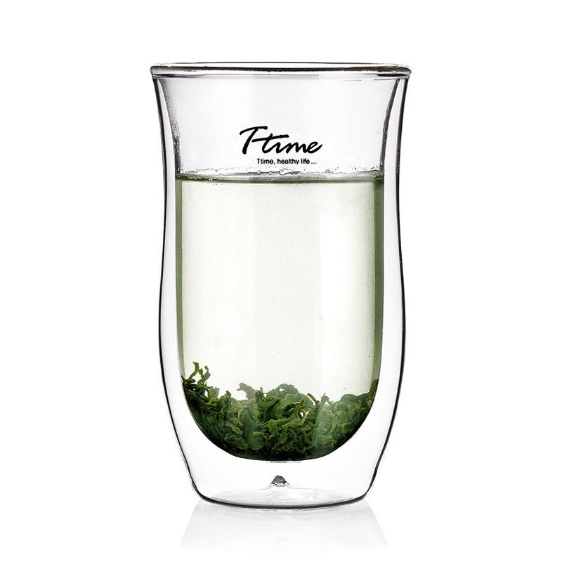 ttime brand outlet champagne green tea cup straight body multipurpose double glazed heat insulation classic fashion water glass-Taobao