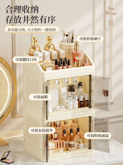 Cosmetics Storage Box, Desktop Dust-Proof Skin Care Product Storage Shelf, Large-Capacity Desk Dressing Table Organizer Box