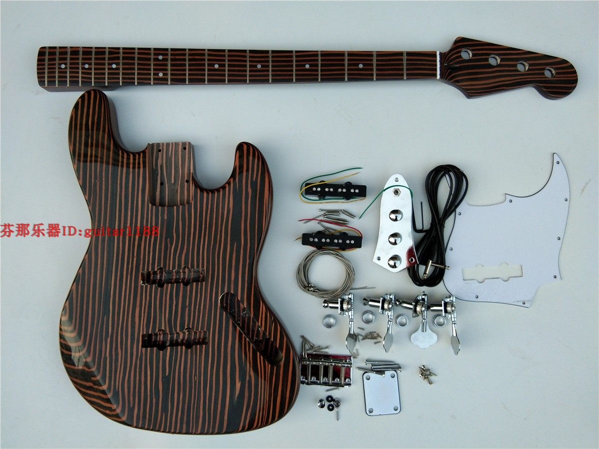 Zebra Wood 4 String electric bass semi-finished product DIY 4 Strings Bass guitr Kits BJ-429