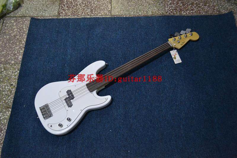 White No Pinders Student Practice Electrobass Fretless Electraic Bass F-3380