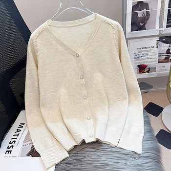 2040 v-neck rhombus embossed fake cardigan thin v-neck sweater loose outer fake cardigan sweater