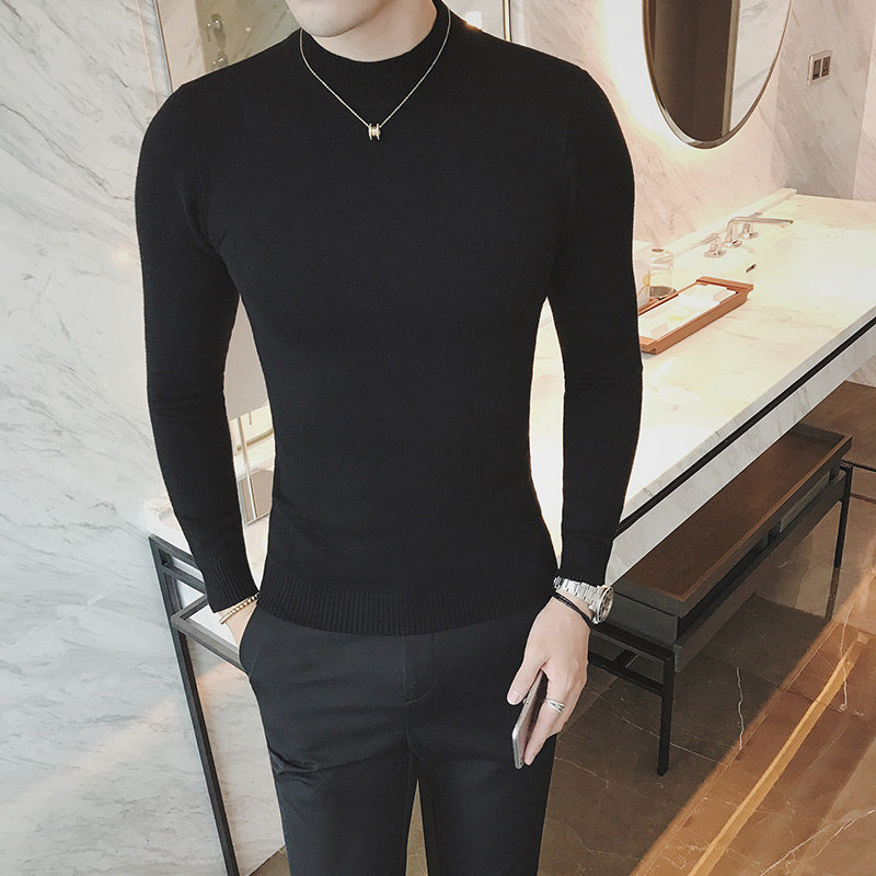 Spring new Korean version of men's body semi-high collar bottom sweater for men's business casual chouses jersey jersey 