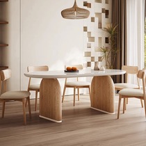 Nordic slate dining table for home small apartment modern simple rectangular Japanese cream style solid wood dining table and chair combination