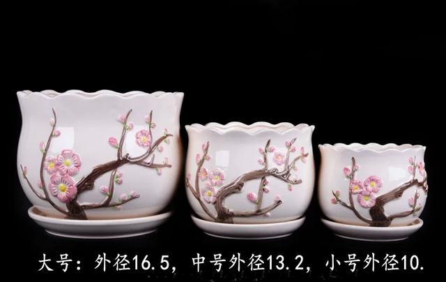 Yezhijia ceramic pots ດອກ pots ລາຄາພິເສດຊຸດສາມນ້ໍາກ້ອນແຕກ pots succulent ມີຖາດແລະການຂົນສົ່ງຟຣີ