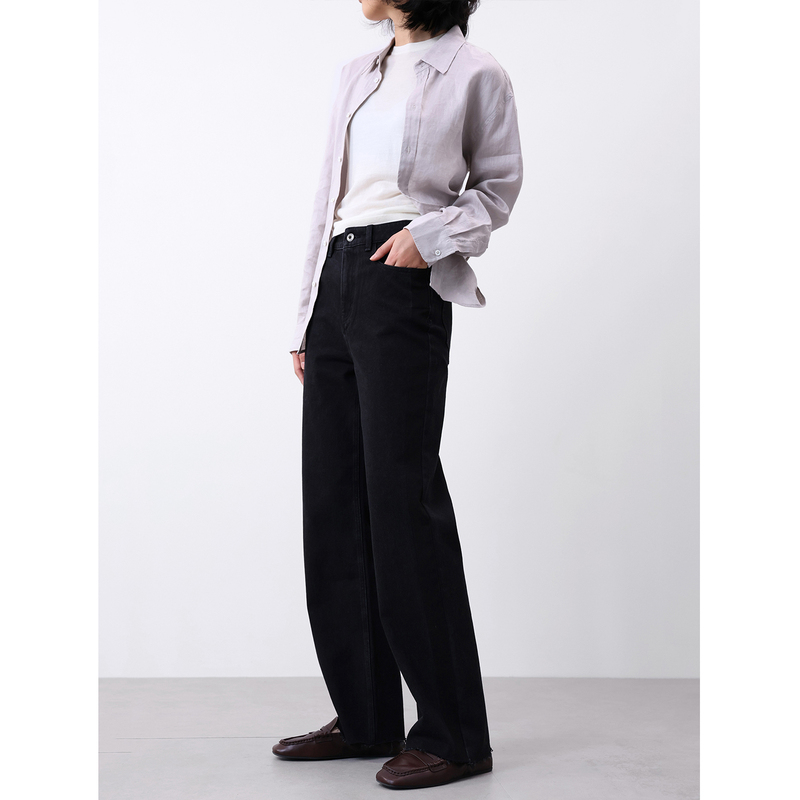 Davidsusan Spring and Autumn New Classic Straight Jeans Side Seam Contrast Color Black Denim Narrow Wide-Leg Pants
