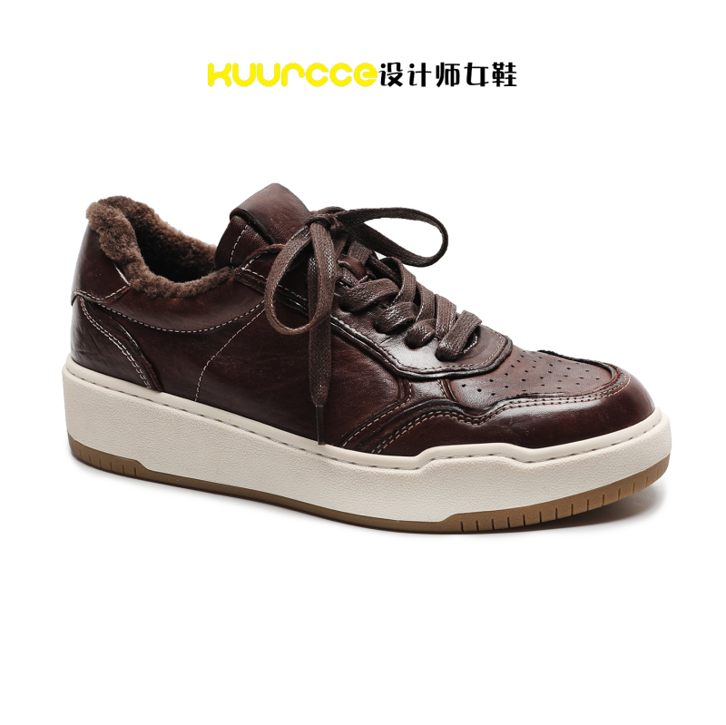Kuurcce Men's and Women's Lace-Up Sports Casual Shoes, Fashionable and Versatile, Washed Horse Leather Handmade White Shoes