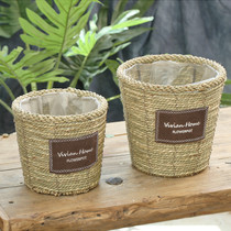 Creative European-style floor-to-ceiling living room decoration indoor small flower stand straw flower arrangement flower basket green dill flower pot rattan flower basket