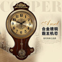 High-grade solid wood single living room wall clock retro quartz clock European silent clock luxury atmospheric wall clock