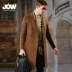 JOW / Jovo mùa đông phù hợp với cổ áo hai lớp áo khoác nilon nam màu lông rắn trên đầu gối áo cardigan nam Áo len