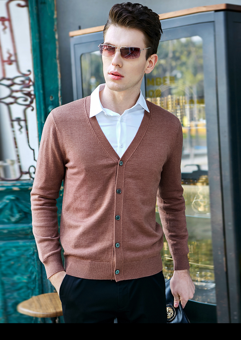 JOW / Qiaowo mùa thu đan len mỏng nam kinh doanh áo len cổ chữ V len trẻ trung áo len màu rắn áo blazer nam