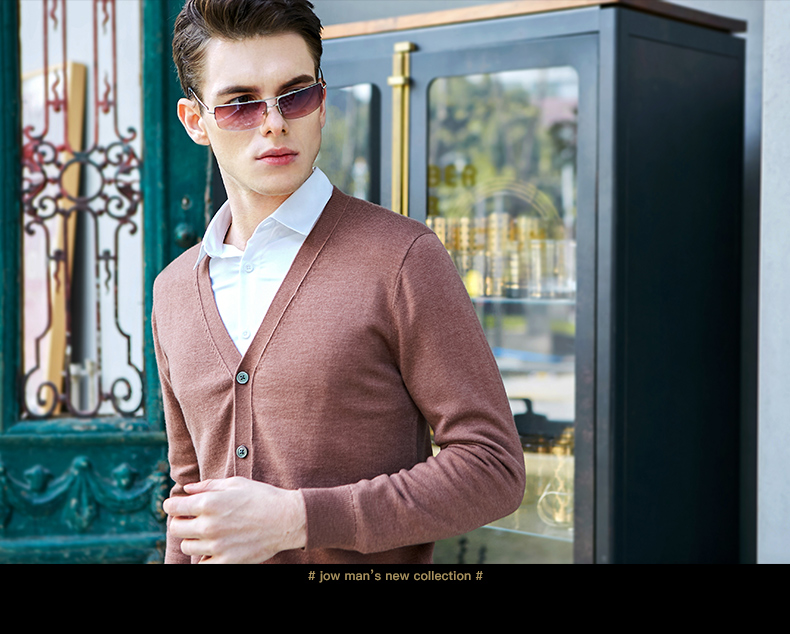 JOW / Qiaowo mùa thu đan len mỏng nam kinh doanh áo len cổ chữ V len trẻ trung áo len màu rắn áo blazer nam