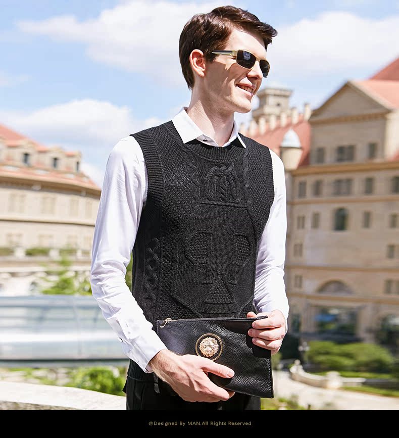 JOW / Qiaowo mùa xuân mũ len giản dị vest nam kinh doanh V-cổ đan vest vest màu rắn đồ vét nam