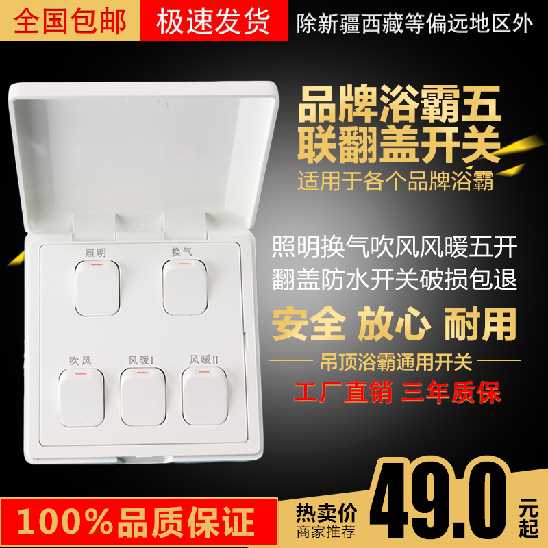 Beauty Opo PU Special Switch Equally Functional Lighting Ventilation Blowback Warm Air Blower Bath 5-link switch 16A