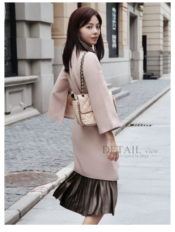 Hego2019 mùa thu mới của phụ nữ tính khí vành đai áo khoác len nữ dài phần mỏng áo len mỏng - Áo khoác dài