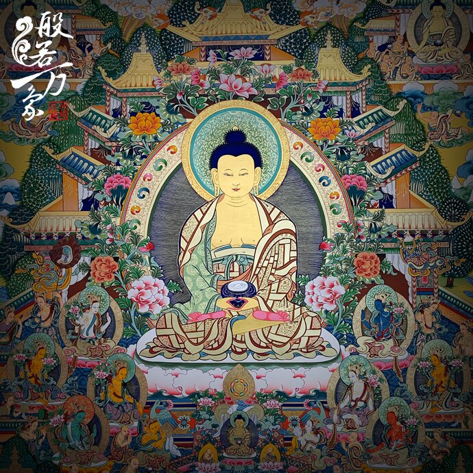 Amitabha Pure Hand-painted Thangka Painting Tibet Qinghai Regong Living Room Entrance Decorative Painting Hanging Buddhist Buddha Statue