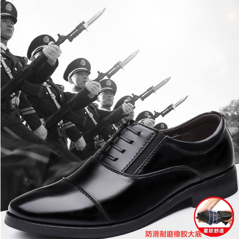 Men's leather shoes student business dress soft bottom men's shoes wedding shoes professional flat bottom work bright youth large size plus velvet