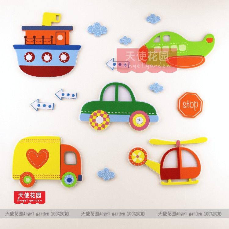 Kindergarten decoration environment layout children's room blackboard newspaper foam 3D three-dimensional car airplane cartoon animal wall stickers