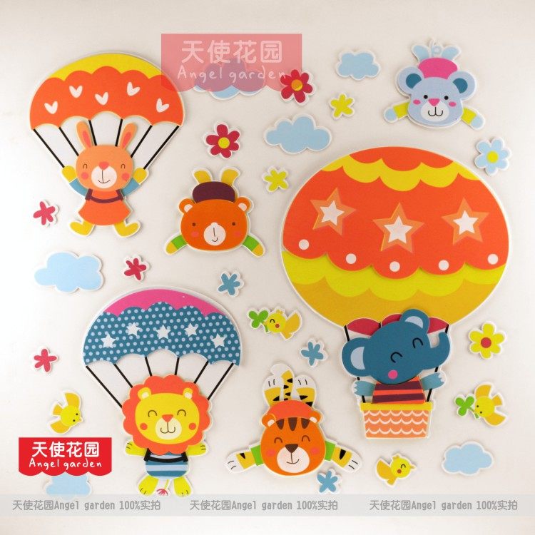 3D Solid Elementary School Black Board Newspaper Sticker Painting Class Classroom Kindergarten Decoration Placement Foam Animal Hot Air Balloon Wall Sticker