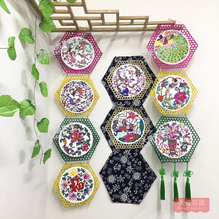 Creative Bamboo Weave Pendant Accessories China Wind Classical National Cardboard Kindergarten Air Hanging Accessories Home Wall Decoration Decoration