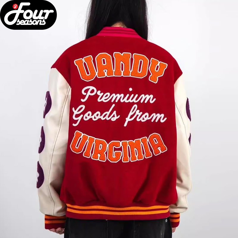 [Four Seasons] Vandy Thepink 25Ss Letter Embroidered Baseball Uniform Quilted Jacket Red Varsity Jacket