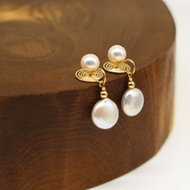 Baroque round button white pearl ear clip CC decorated with fine no-ear no pain in the face of the face