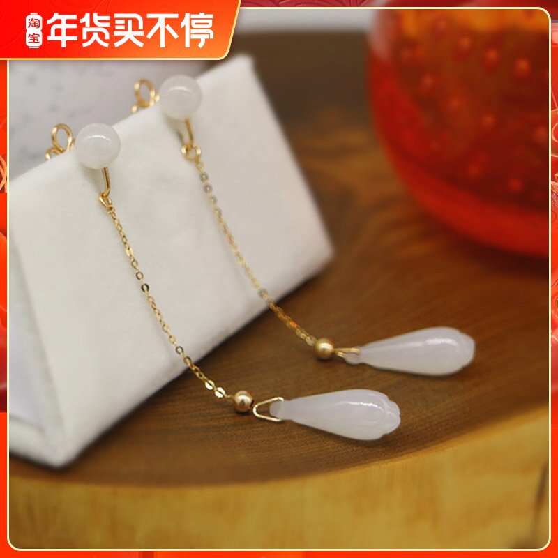 No ear hole 18k gold flash chain magnolia flower long version ear clip three petals flower two sides wear painless temperament earrings