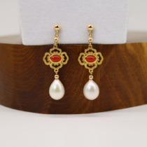 Retro Palace Court Ruyi Studded South Red Pearl Ear Clip CC Accessories 925 silver plated 24k gold without earslats