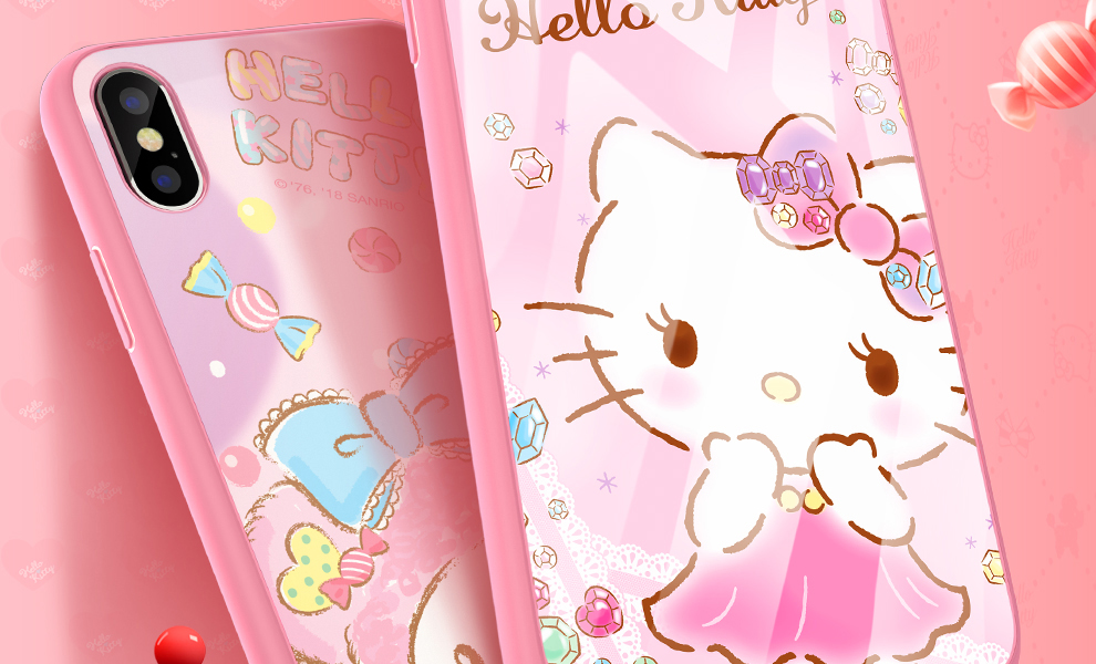 X-Doria Hello Kitty & My Melody & Little Twin Stars Tempered Glass Back Case Cover for Apple iPhone X