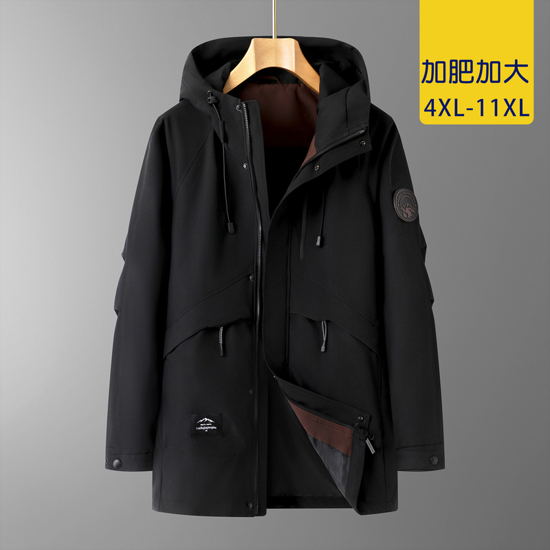 Hooded Parka Windbreaker for Men, Large Size, 2025 Autumn New Style, Extra Large, Windproof, Casual, Trendy, Mid-Length Coat