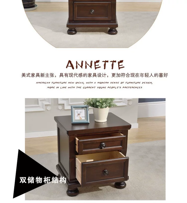 Bàn đầu giường bằng gỗ đặc của Mỹ Đồ nội thất của Mỹ Đồng quê bằng gỗ rắn của bàn đầu giường bằng gỗ rắn ngăn kéo bên một vài tro - Buồng