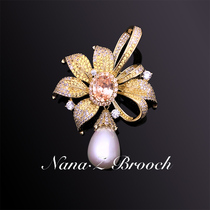 Na Lidado golden crystal brooch with upscale female chest flowers Dont pin 100 lap suit round accessories Japan and South Korea